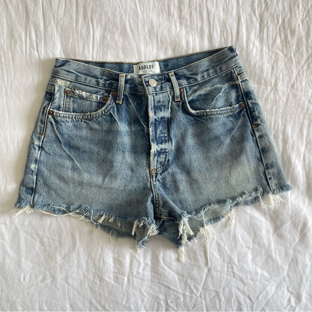 Agolde Distressed Blue Jean Shorts